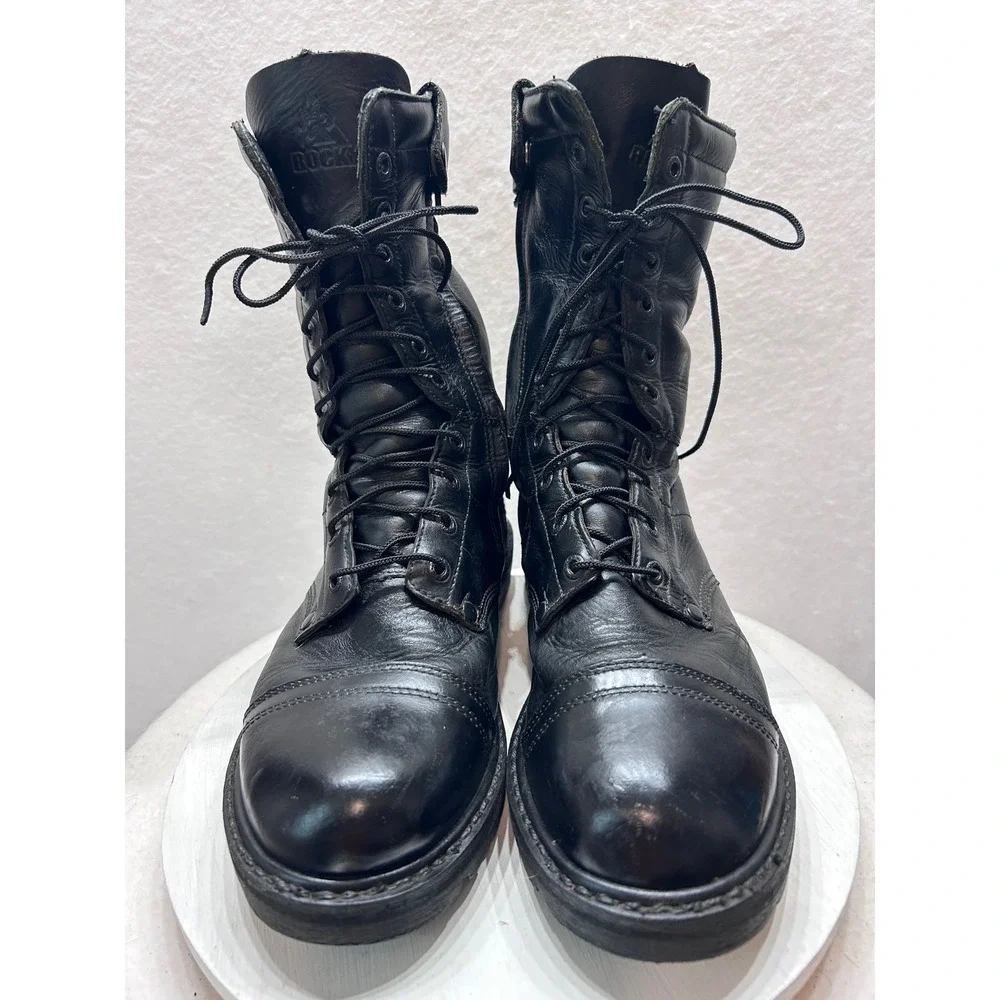 Rocky 2090 Mens 10 Inch Paraboot Black Leather Side Zip Combat Boots Size 10 M